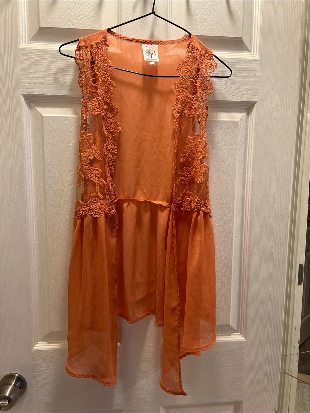 Self Esteem Orange Sheer Lace Overlay Vest